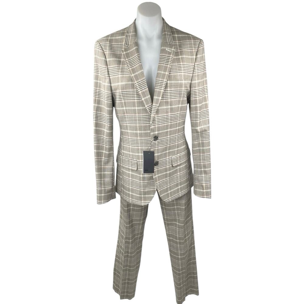 NEW ASOS Women's Gray Plaid Blazer Coat Suit Jacket Dress Pants 2 Pc Set Size 38